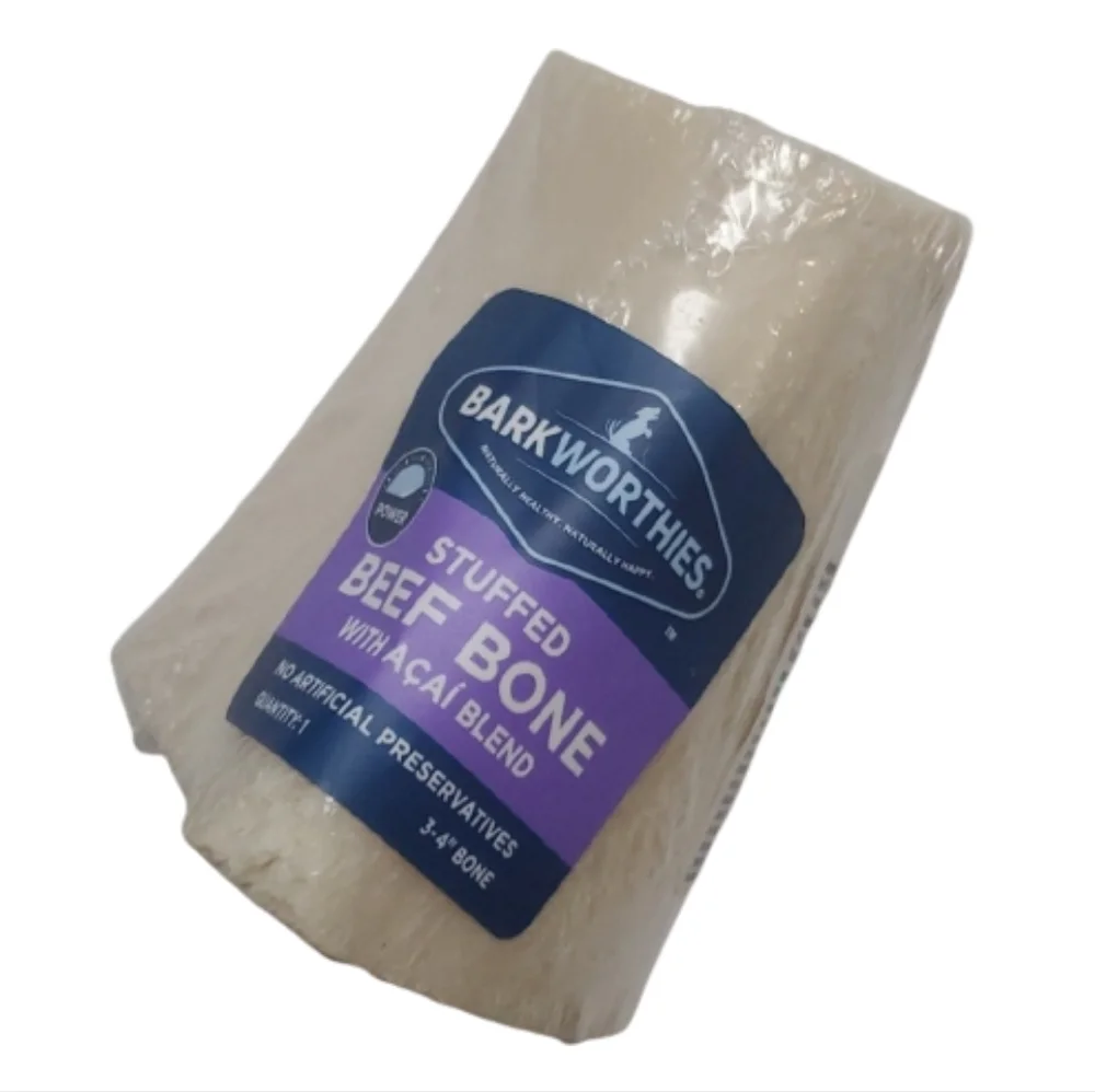 Barkworthies Shin Bone Stuffed with Acai Blend Dog Treat, 3 - 4 in